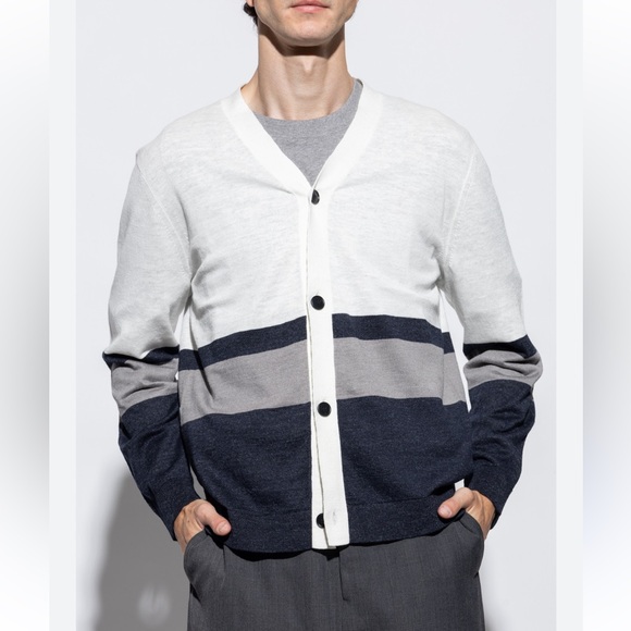 Theory Men’s Laures Linen Striped Laures Cardigan – Lightweight Luxury Layer XL - Picture 2 of 8